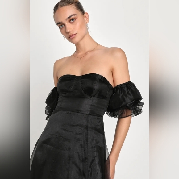 Lulus True Excellence Black Bustier Off-the-Shoulder Gown S Wedding Partt Formal - Picture 4 of 10